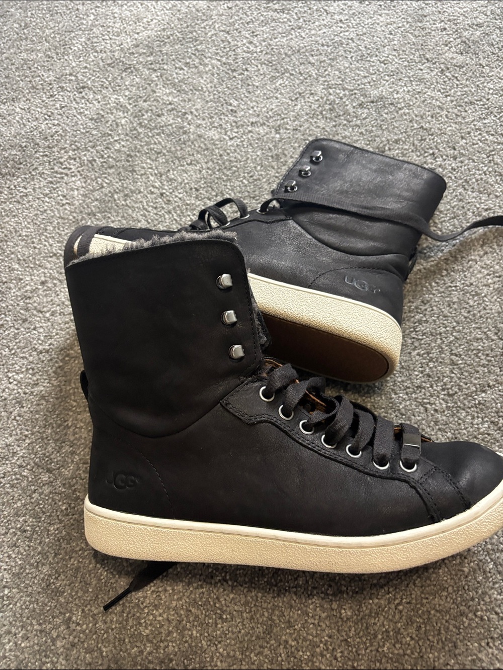 UGG Black Shearling-Lined High-Top Sneakers - Picture 2 of 5